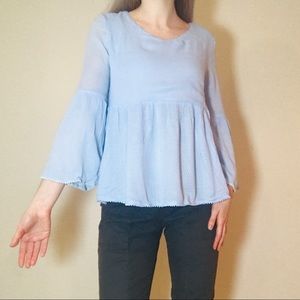 Vero Moda Light Baby Blue Bell Sleeve Blouse